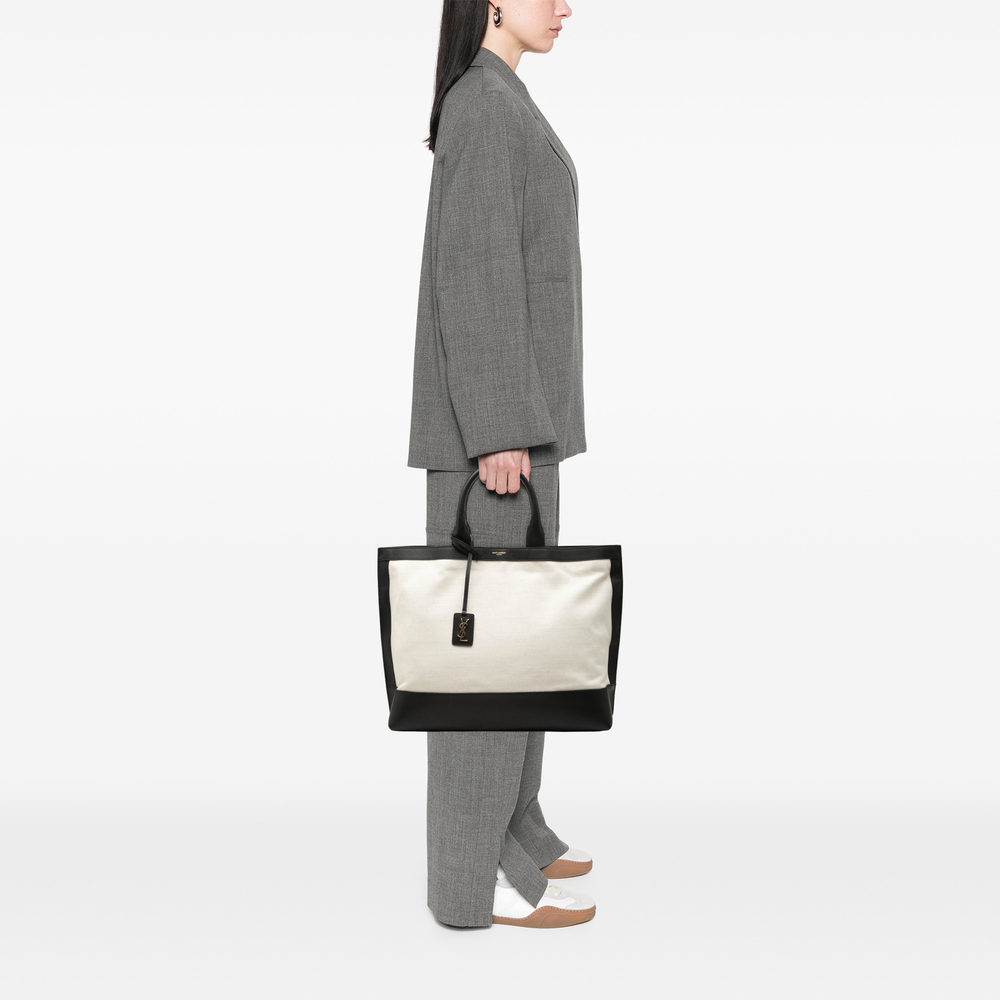 Pre-Loved Saint Laurent Bicolor Canvas and Leather Cabas Tote - Picture 7 of 7
